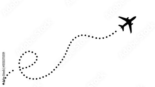 Airplane flight path silhouette isolated on transparent background