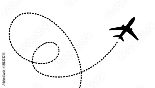 Airplane flight path silhouette isolated on transparent background