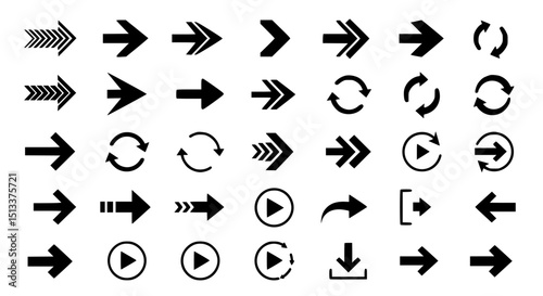Collection of arrow icons silhouette isolated on transparent background