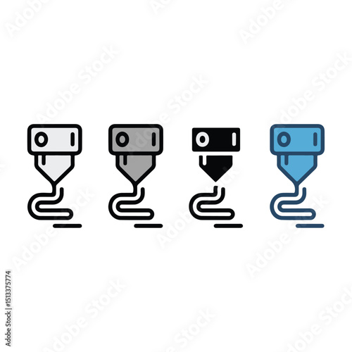 Four colorful illustrations of 3d printing nozzles showing different styles and designs