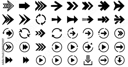Collection of arrow icons silhouette isolated on transparent background