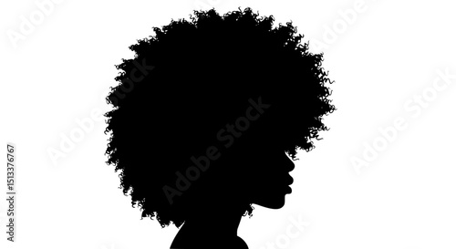 Woman with afro hair silhouette profile isolated on transparent background