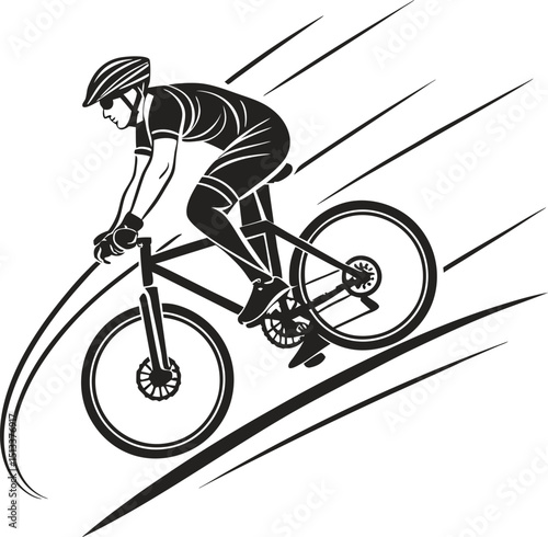 Vector silhouette illustration of a man riding a bicycle in a mountain bike sport race