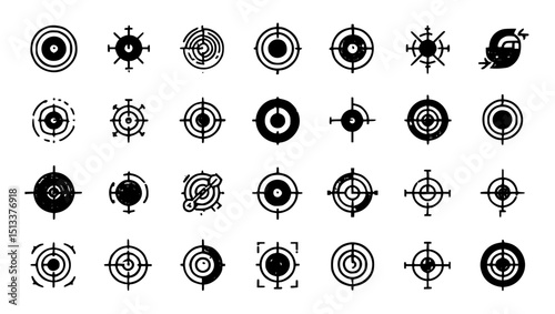 Collection of target icons silhouette isolated on transparent background