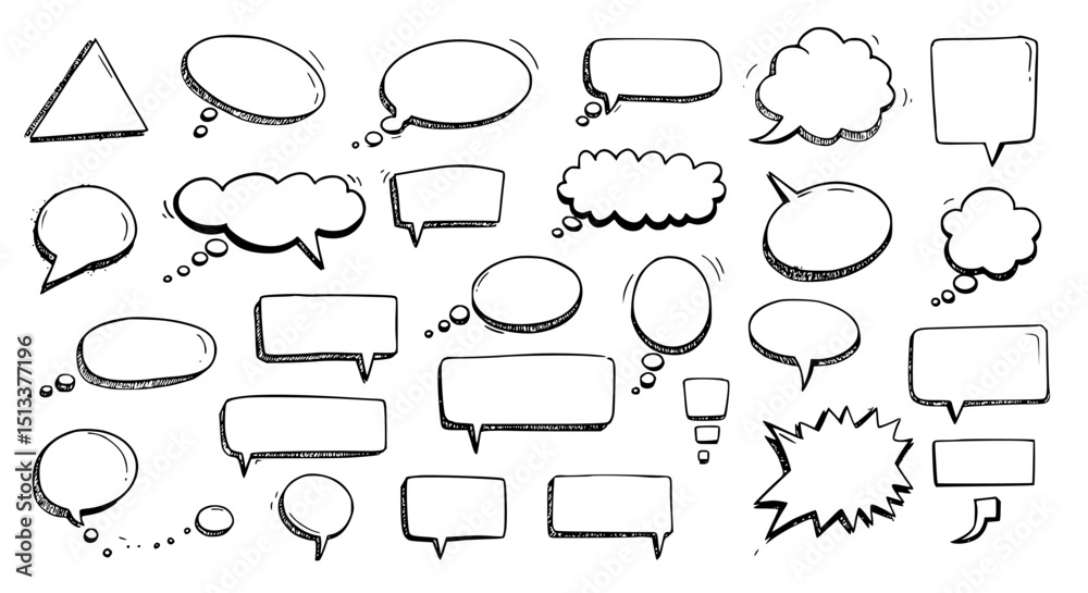 Fototapeta premium Hand drawn speech bubbles and thought bubbles silhouette isolated on transparent background