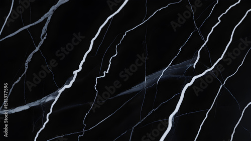 Full-frame 2D black marquina marble tile with thin white lightning veins, high-gloss finish.
