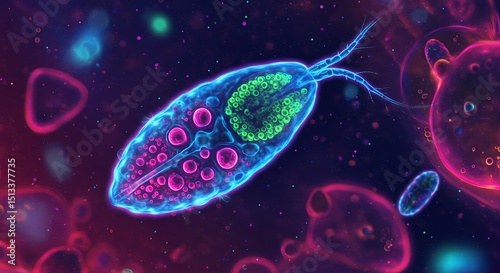 Glowing Protozoa Organism Microscopic View