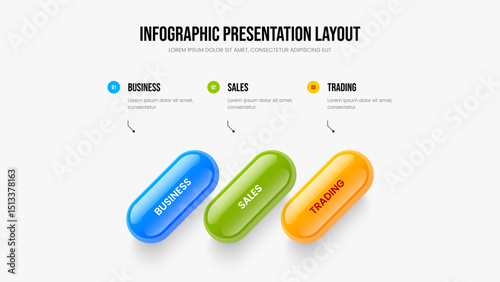 Modern Profile Slide Design Vector Illustration. Financial Forecast Three Option Infographic Slideshow Template. Business Introduction 3 Element Diagram Presentation Layout.