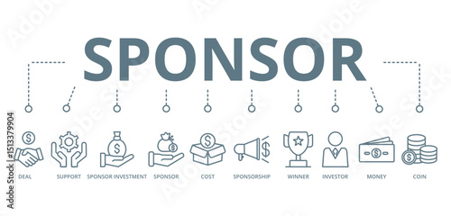 Sponsor concept banner with icon of deal, support, sponsor investment, sponsor, cost, sponsorship, winner, investor, money, and coin









