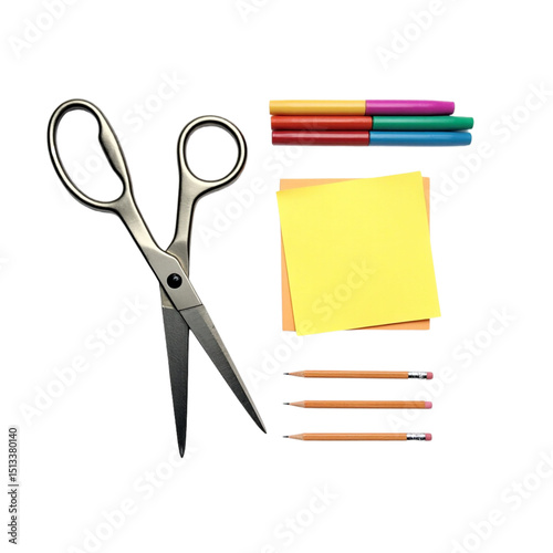 Untitled design - Notebook, Pen, and Scissors Set in Minimalist School Style Transparent Background