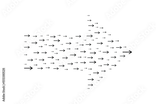 Arrow formation, many smaller arrows combine to form a larger arrow pointing right.
