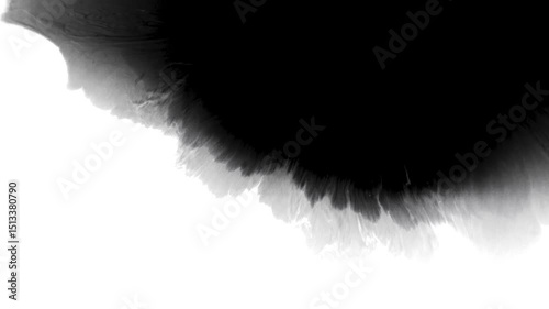 Black ink and ink splashing effect on white paper, black paint spreading mask alpha matte effect and background
