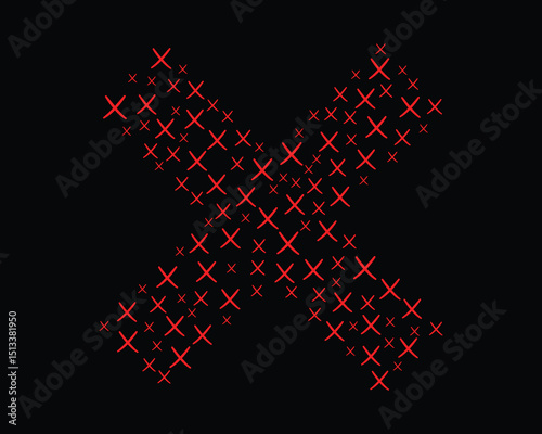 Vector Illustration of a Red Cross Symbol Made of Smaller Crosses on Black Background