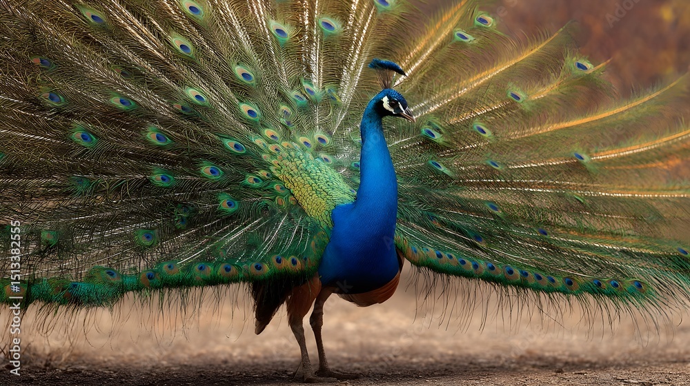 Obraz premium Peacock displaying full tail in fan
