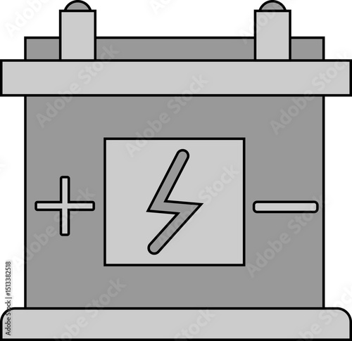 Power Symbol on Battery: A stylized graphic of a car battery, a symbol of energy, power, and vehicle starting capacity. with plus and minus poles.