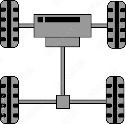 Automotive Drive Axle: An illustrated top-down view of an automotive drive axle, a crucial component in a vehicle's drivetrain system.