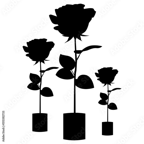 Rose Flower in Vase Silhouette for Romantic Decor