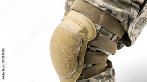 Protective knee pad designed for military use, featuring durable exterior and secure straps for optimal support and comfort