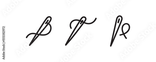 Stylized needle and thread icons on white background.