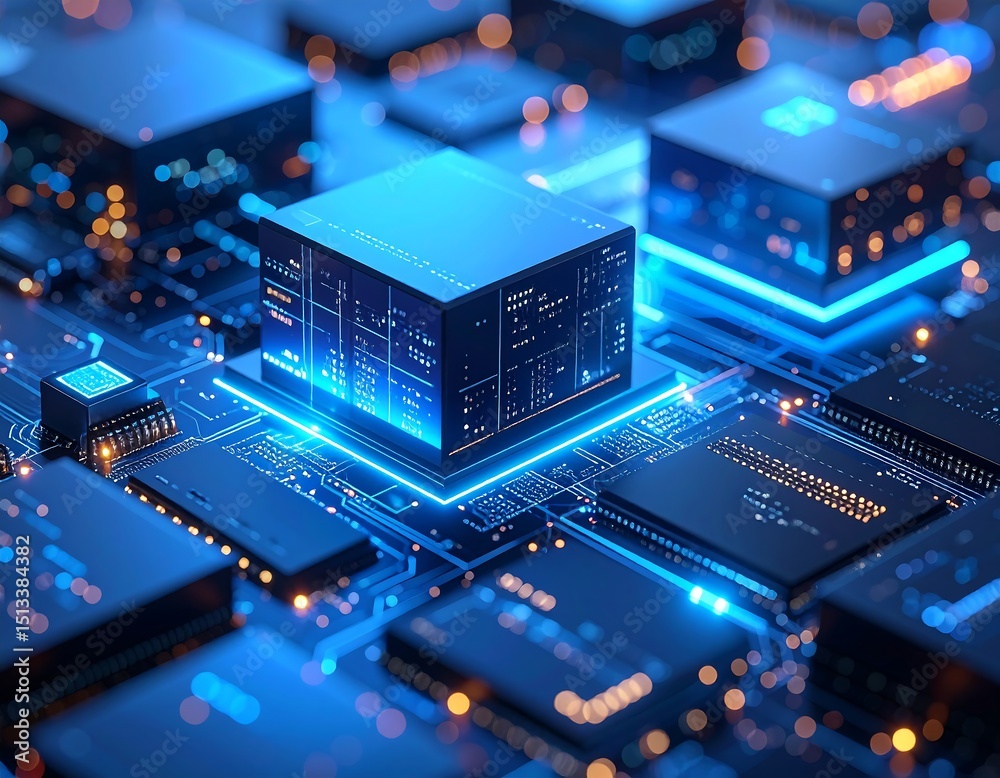 Obraz premium Futuristic circuit board with central chip