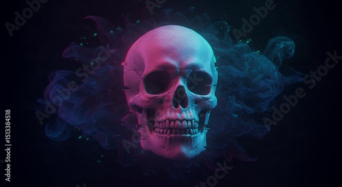 Skull with colorful smoke on dark background