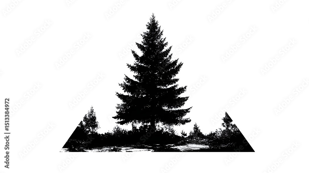 Obraz premium Silhouette of a pine tree, black filled, triangular shape, vector style
