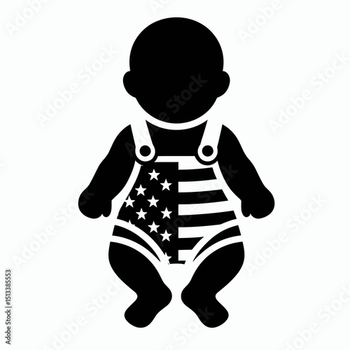 baby wear american patriotic costume. 4th of July Independence Day Flag Usa Vector. Infant garment U.S.A nationalistic dress-up attire observance outfit.