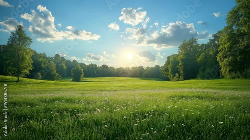 Landscape with green grass and blue sky