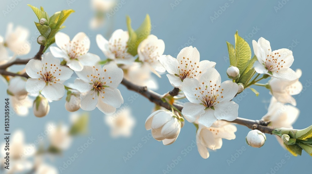Obraz premium PNG Cherry blossom branch with white flowers and buds