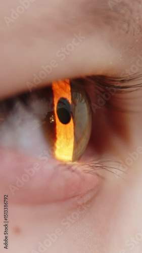 Vertical Video. Close-up of an eye. Close-up of an ophthalmological examination in a modern ophthalmology clinic. Vision correction and examination. Diagnosis of vision at an early age.