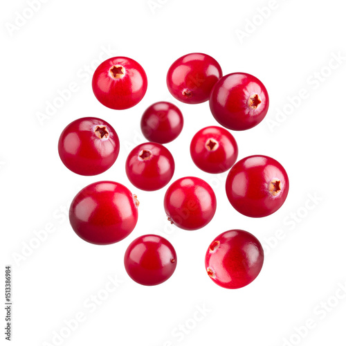 Fresh red cranberries falling isolated on eat food on transparent background