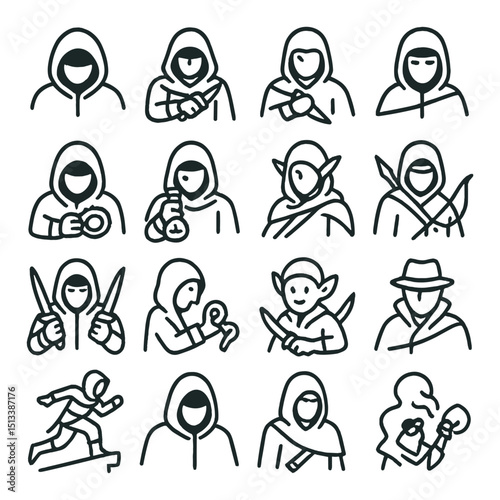 Medieval fantasy linear icon collection for rpg games and storytelling adventures