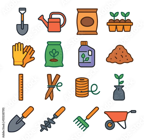 Gardening icon collection in flat style. agriculture, horticulture and garden design set