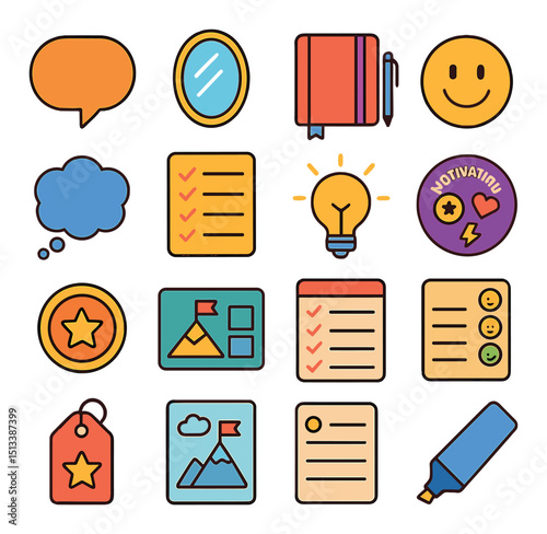 Business and office flat icon collection. corporate, professional design elements
