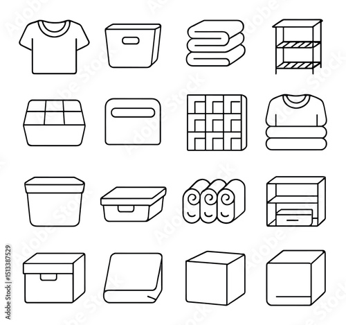 Household storage icon collection in linear style. organization and container set