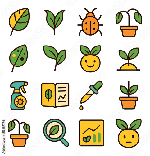 Gardening flat icons collection. horticulture, plant care, and nature symbols set