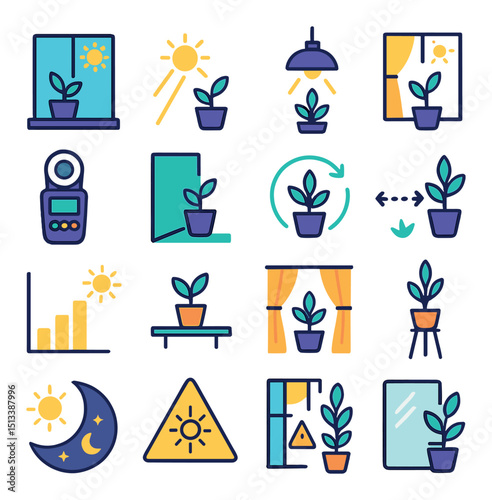 Gardening icon collection: linear style icons for horticulture, plant care, and botany