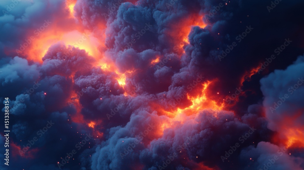 Fototapeta premium Abstract dark smoke clouds with glowing accents, Generative AI
