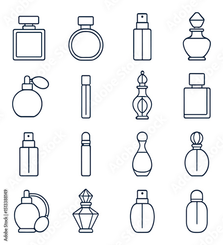 Perfume and fragrance linear style icon collection. scent and aroma symbols set