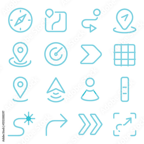 Neon glow navigation icon collection. futuristic and directional symbol set in linear style