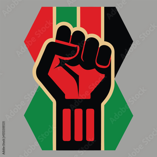 Minimalist raised fist symbol in pan african colors representing strength and solidarity vector illustration