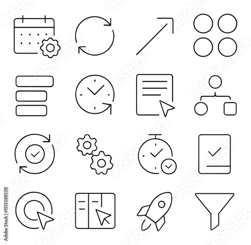 Business and office linear icon collection. corporate and workplace symbols set