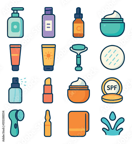 Beauty and skincare icon collection in flat style. cosmetics and wellness icons set