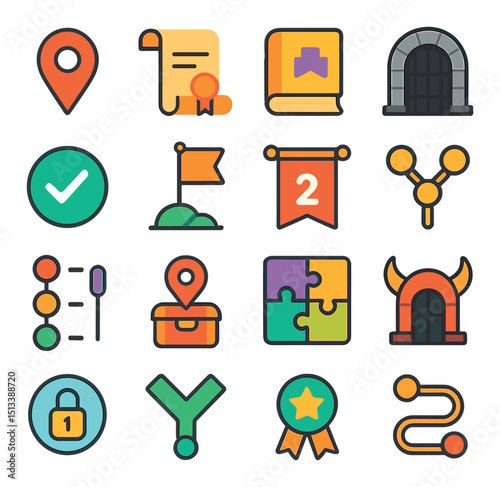 Business and office flat icon collection. productivity, work essentials set