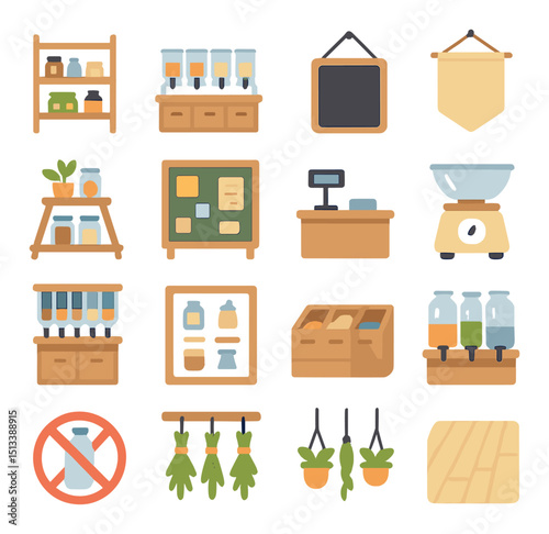Eco-friendly cooking flat icon collection. organic kitchen, sustainable food design
