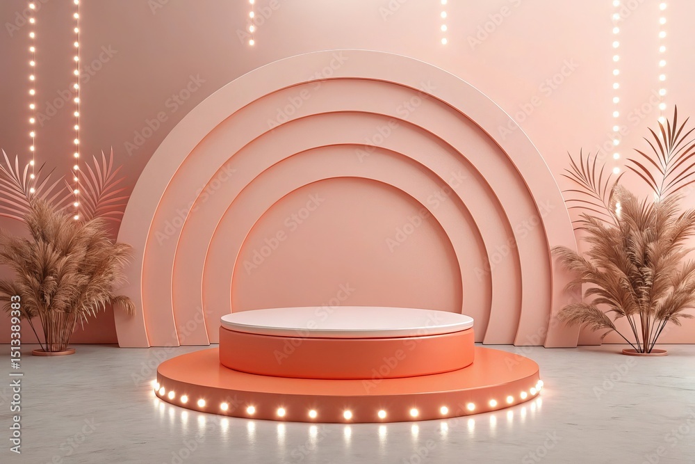 Obraz premium Minimalist Beige Podium with Minimalist Background for Product Display