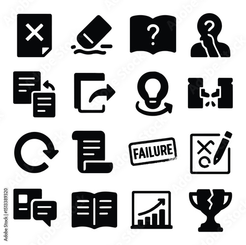 Business and productivity icon collection in silhouette style. workflow and task management set