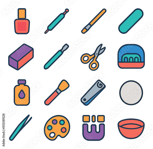 Beauty and grooming flat icon collection. makeup, spa, and wellness symbols included.