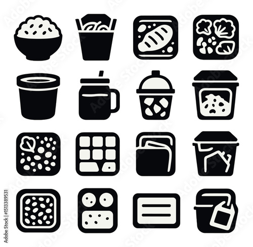 Food and beverage silhouette icon collection. drink, meal, and culinary symbols set