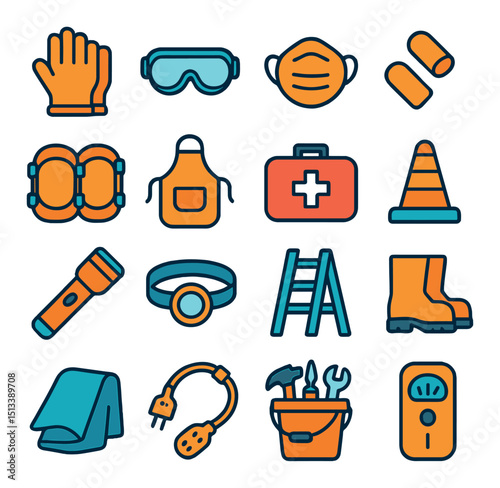 Safety and protection flat icon collection for security and hazard prevention